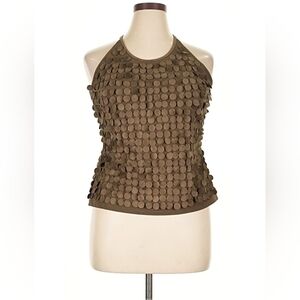 Joseph Ribkoff Brown Halter Disc Appliqué Tank